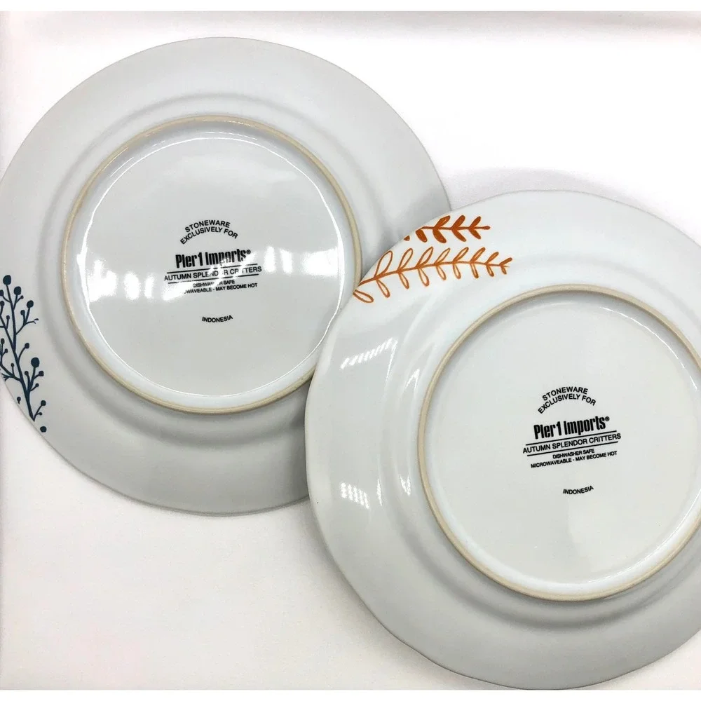 Pier 1 Imports Autumn Splendor Critters Owl Squirrel Salad Plates Set of 2 Teal